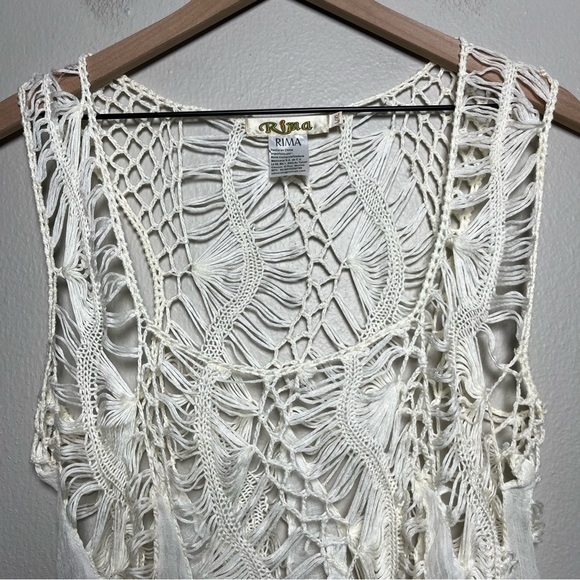 Rima‎ Women Fairy Top Large Ivory Crochet Asymmetrical Sleeveless Boho Whimsical - Picture 6 of 8